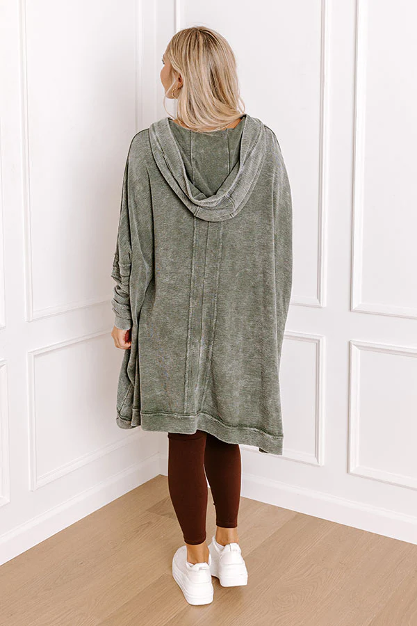 Latte Sipping Mineral Wash Oversized Hoodie in Deep Forest - Image 4