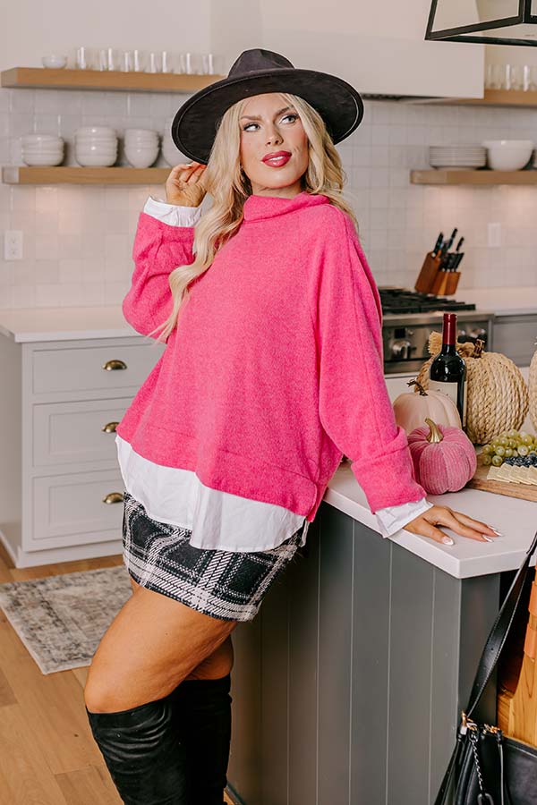 Leaf Lined Drive Sweater Top in Pink Curves - Image 3