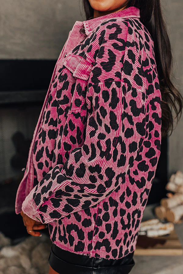 Leopard And Merlot Corduroy Jacket in Orchid - Image 3