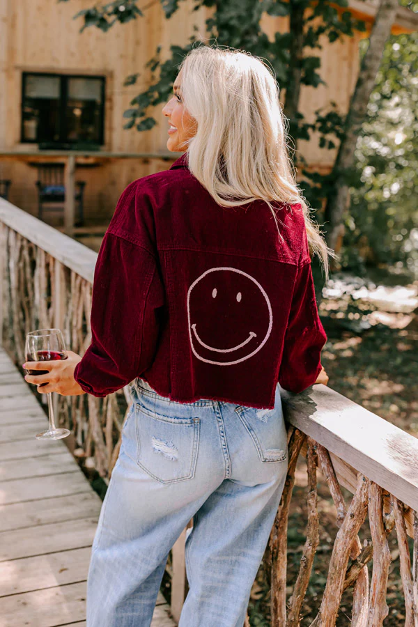 Locking Eyes Corduroy Crop Jacket In Wine