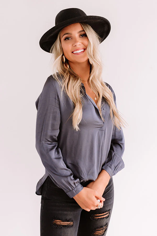 London Skyline Satin Top In Charcoal - Image 6