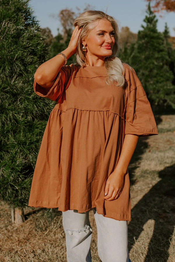 Lovely Tokens Mini Tunic Dress In Rust - Image 4