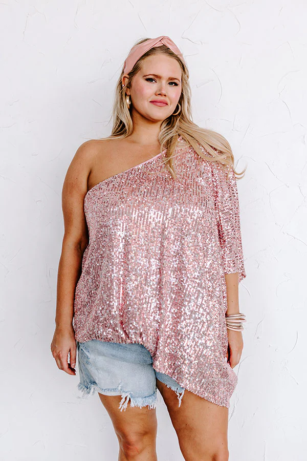 Middle Of The Night Sequin Top In Pink Curves - Image 2