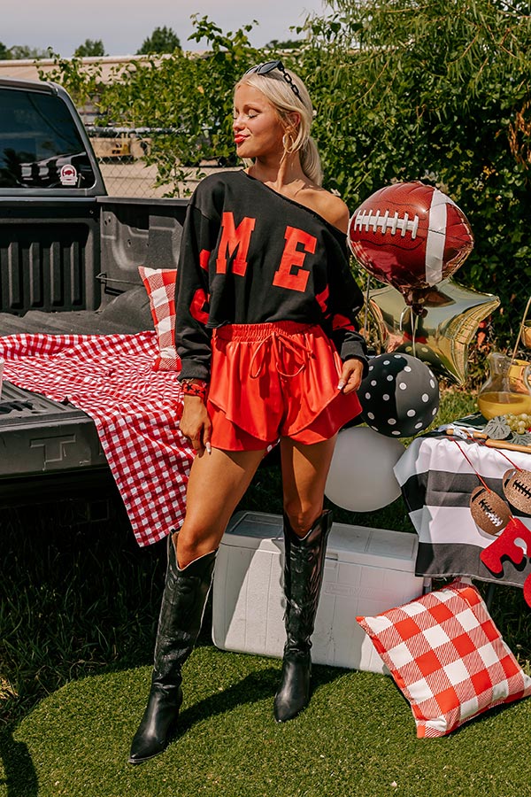 Midnight Kiss High Waist Faux Leather Shorts In Red - Image 2