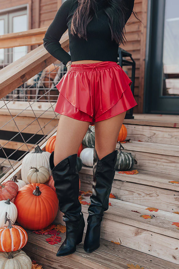 Midnight Kiss High Waist Faux Leather Shorts In Red - Image 6