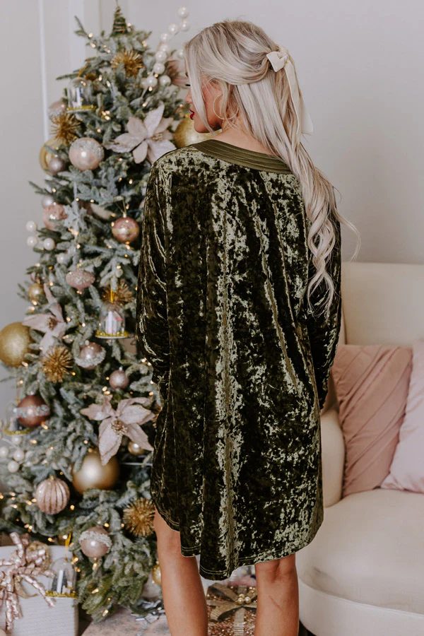 Midnight Kiss Velvet Mini Dress In Army Green - Image 2