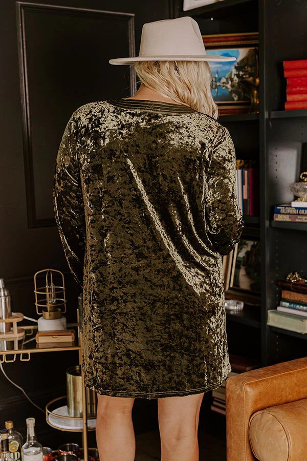 Midnight Kiss Velvet Mini Dress In Army Green Curves - Image 3