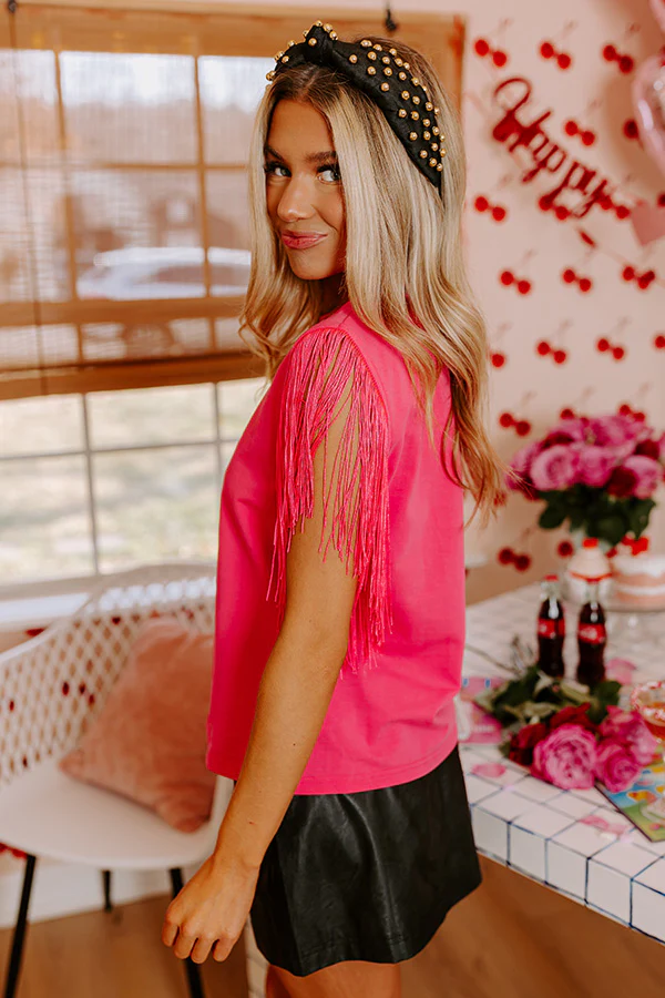 Midwest Weekend Fringe Top In Hot Pink - Image 3