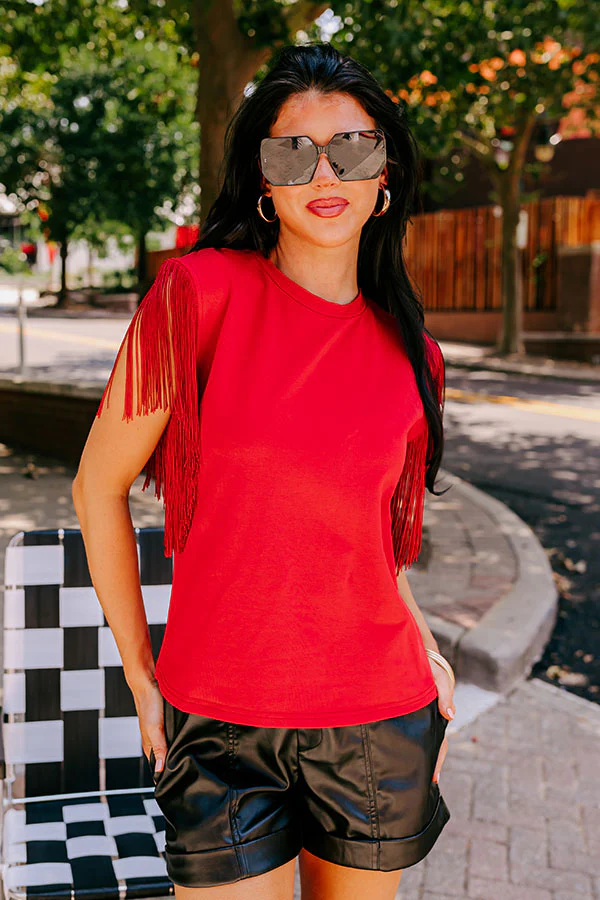 Midwest Weekend Fringe Top In Wine - Image 4