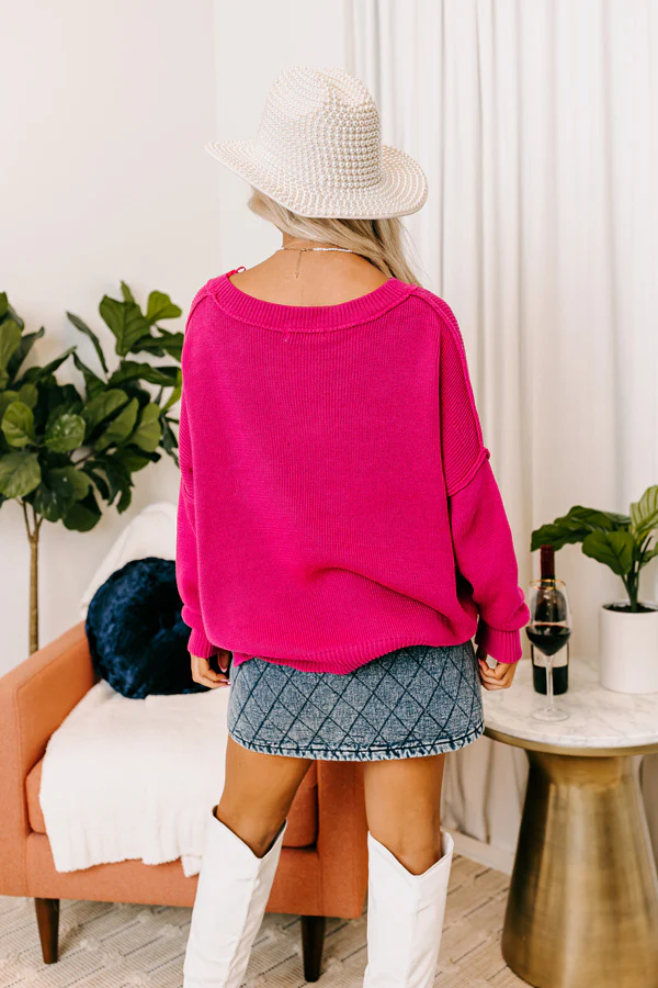 Mind Your Manners Knit Sweater In Fuchsia - Image 5