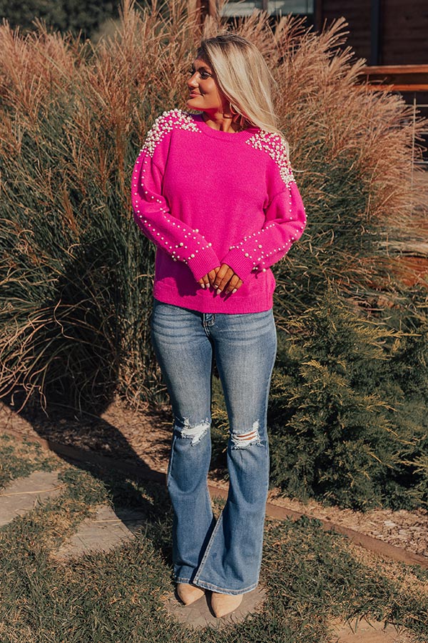 Modern Muse Pearl Embellished Sweater In Hot Pink - Image 2