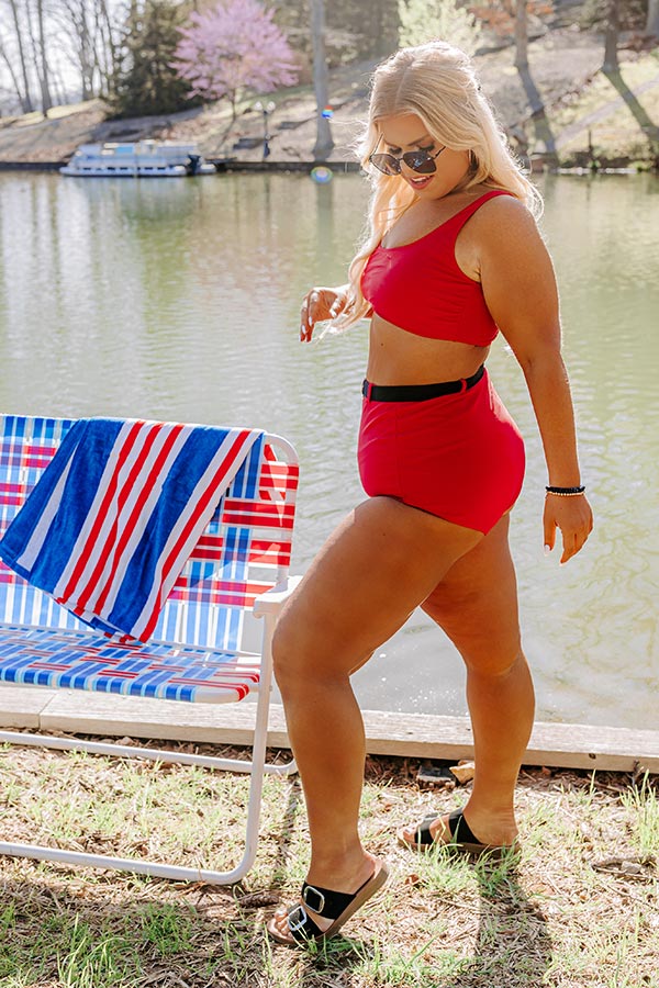Moon River High Waist Bikini Bottom In Red Curves - Image 4