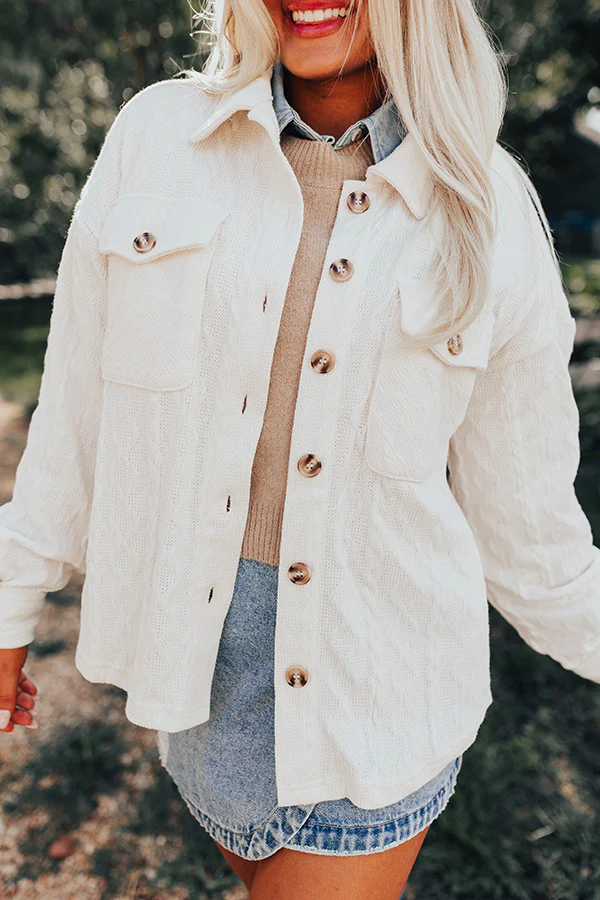 More To Say Cable Knit Light Weight Jacket In Ivory - Image 3