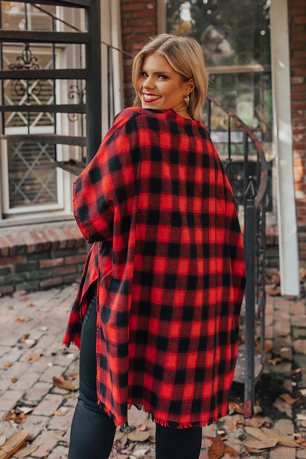 Morning Harvest Plaid Poncho In Red Curves - Image 4