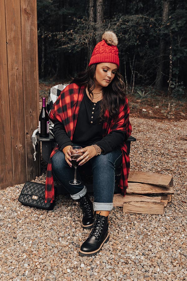 Morning Harvest Plaid Poncho In Red Curves - Image 6