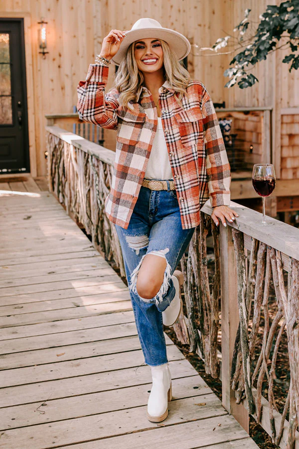 Nantucket Chill Plaid Jacket In Rust