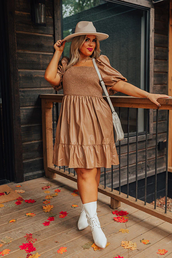 Naturally Radiant Faux Leather Smocked Dress Curves - Image 3