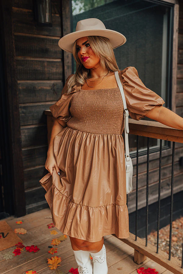 Naturally Radiant Faux Leather Smocked Dress Curves - Image 4