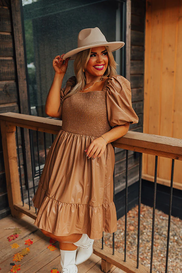 Naturally Radiant Faux Leather Smocked Dress Curves - Image 5