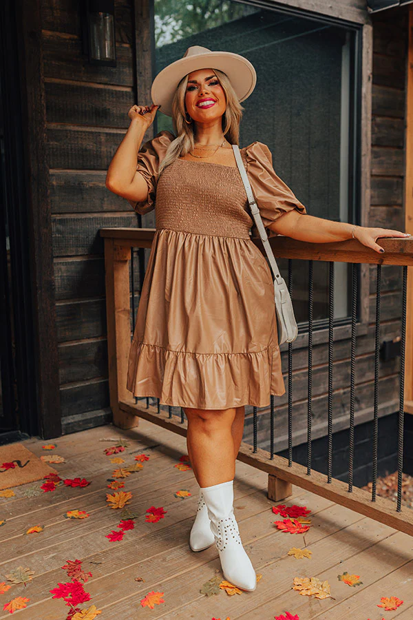 Naturally Radiant Faux Leather Smocked Dress Curves - Image 6