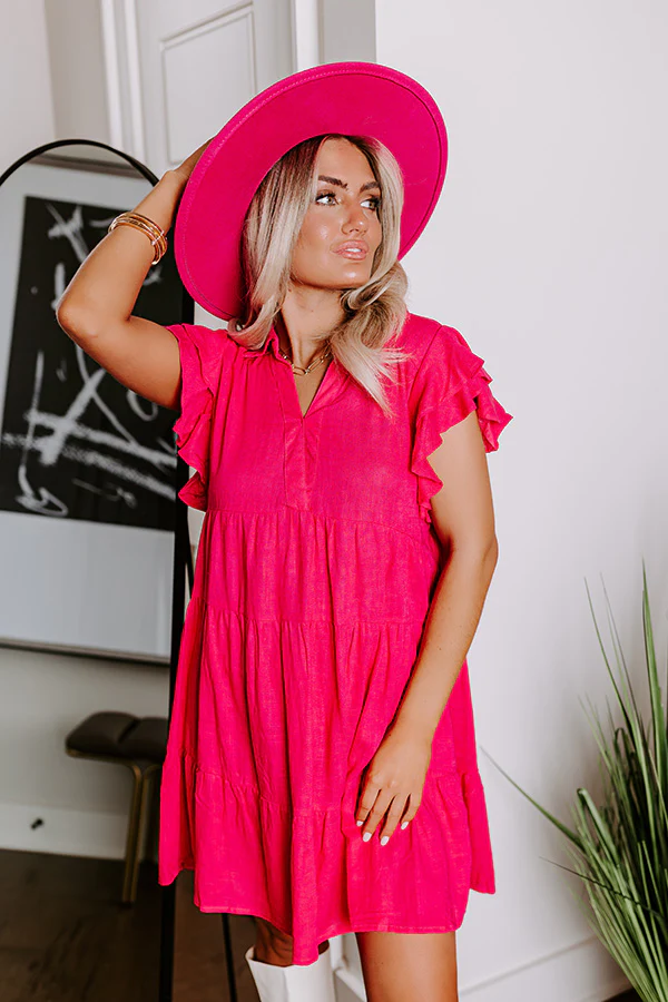 Newsworthy Style Linen-Blend Babydoll Dress In Hot Pink - Image 6