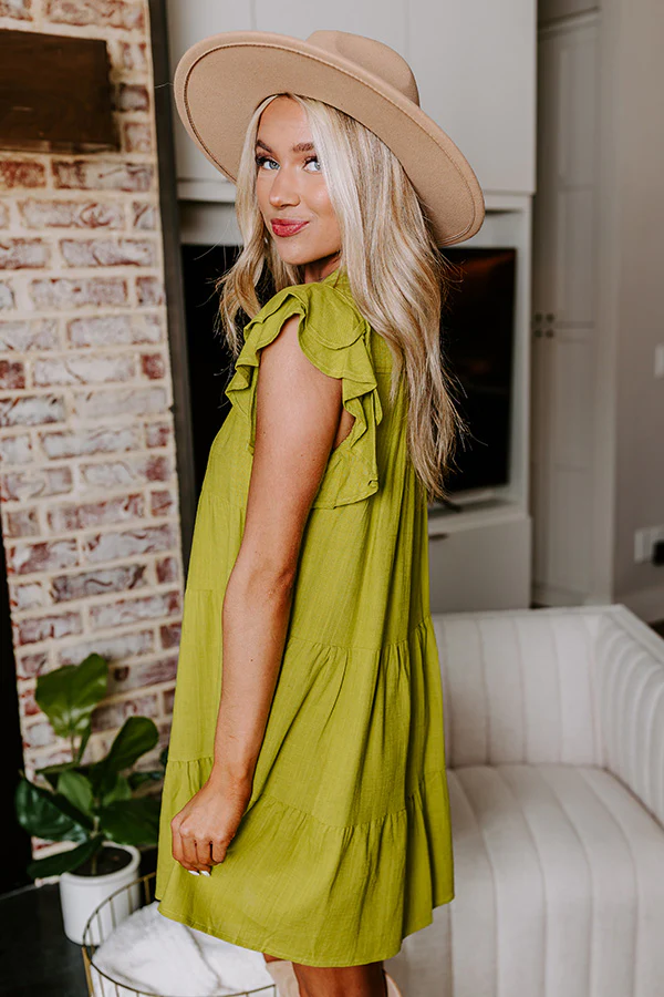 Newsworthy Style Linen-Blend Babydoll Dress In Lime - Image 3