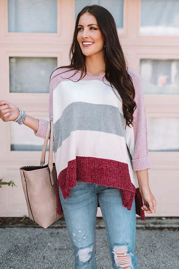 North Shore Chenille Color Block Sweater In Blush - Image 4