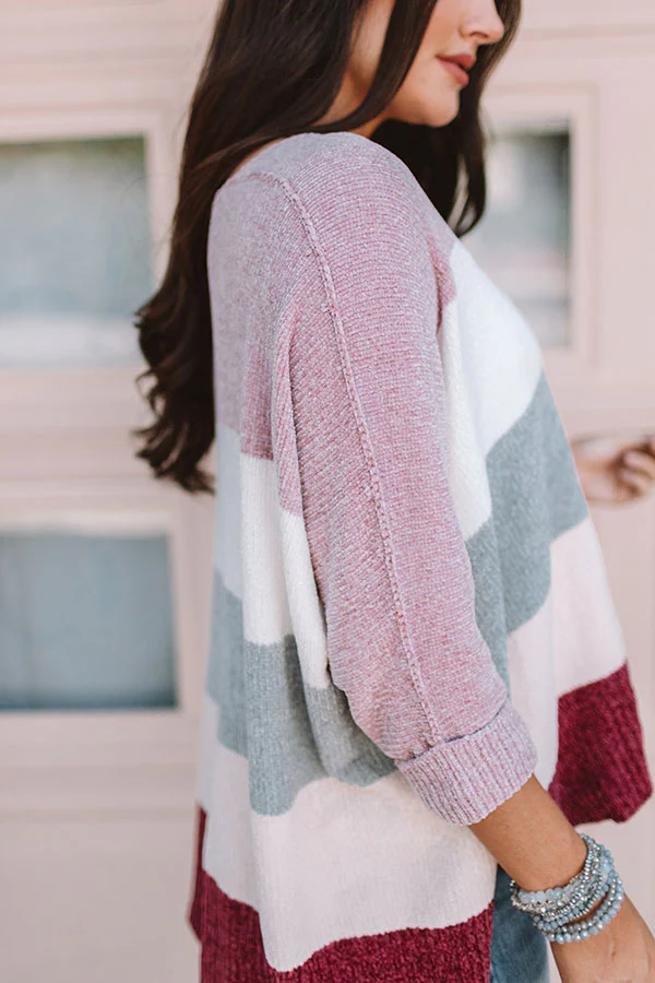 North Shore Chenille Color Block Sweater In Blush - Image 7