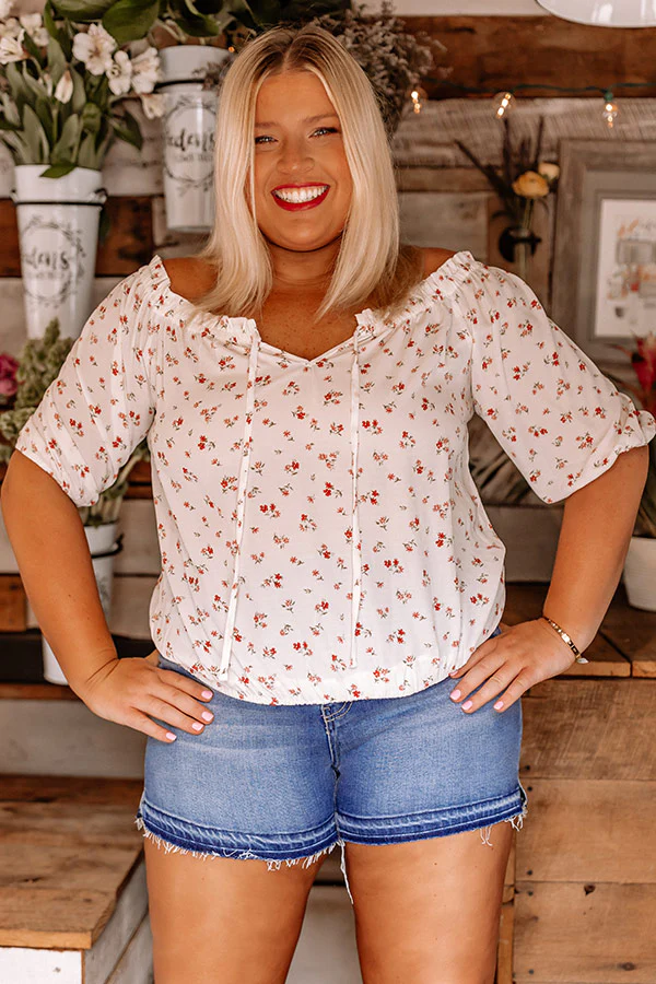 Oakcrest Off Shoulder Floral Top in White Curves - Image 4
