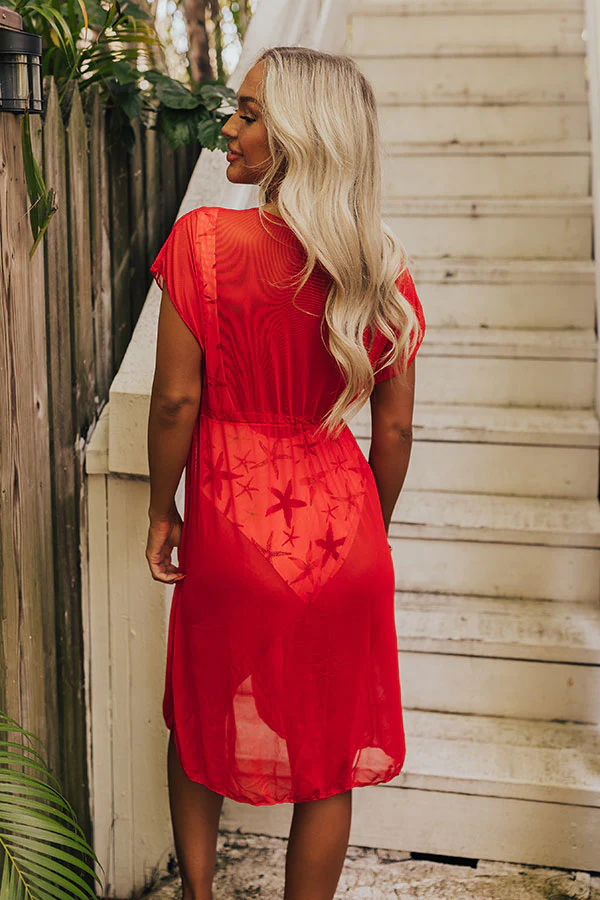 Ocean Break Mesh Cover Up in Red - Image 2