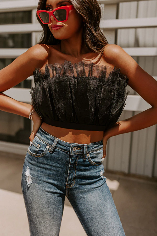 Out Past Midnight Tulle Crop Top In Black - Image 9