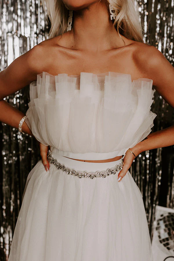 Out Past Midnight Tulle Crop Top In Cream - Image 6