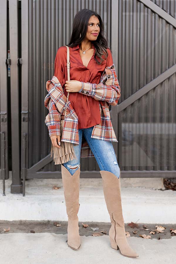 Pearls And Perfume Satin Shift Top in Rust - Image 4