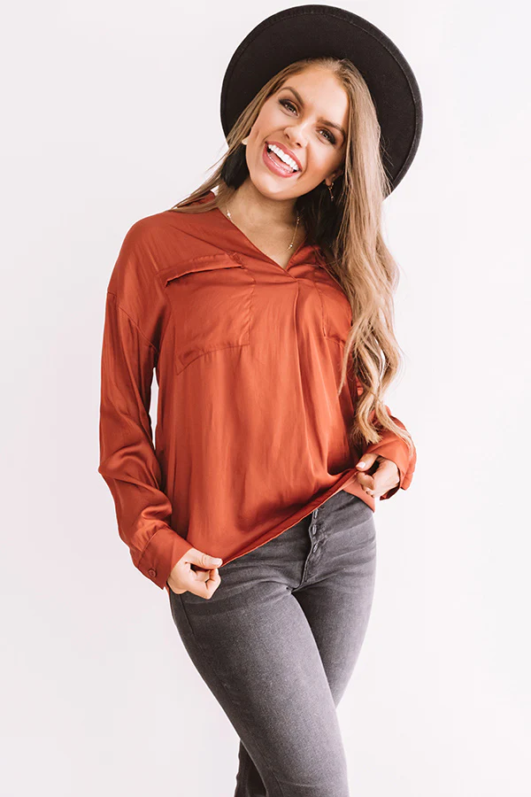 Pearls And Perfume Satin Shift Top in Rust - Image 9