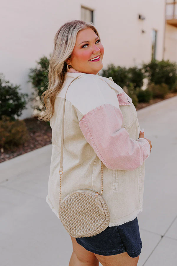 Plain And Simple Denim Jacket in Beige Curves - Image 3