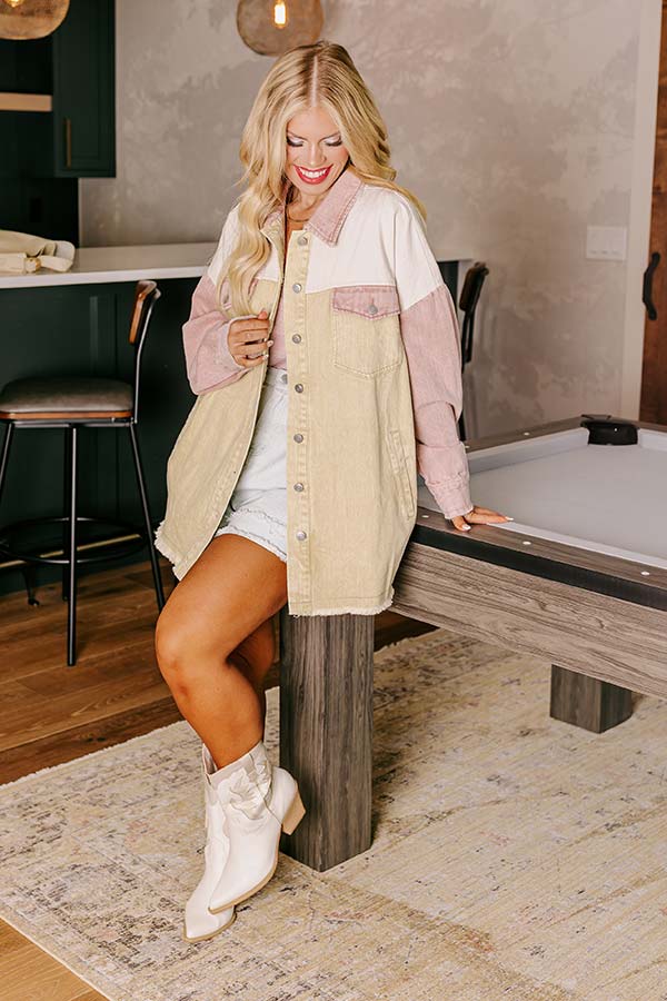 Plain And Simple Denim Jacket in Beige Curves - Image 5