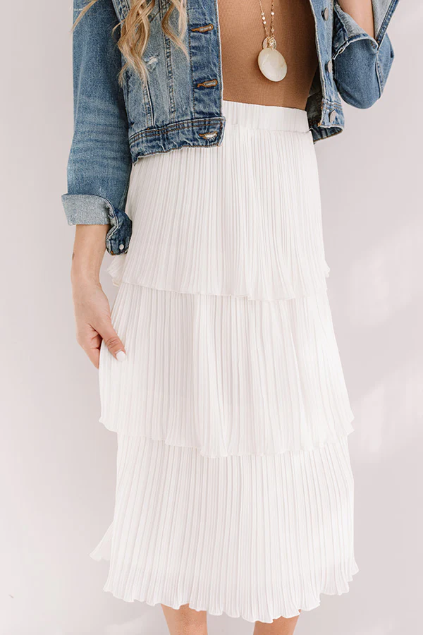 Pleated Pretty Midi Skirt In Ivory - Image 4