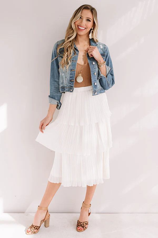 Pleated Pretty Midi Skirt In Ivory - Image 9