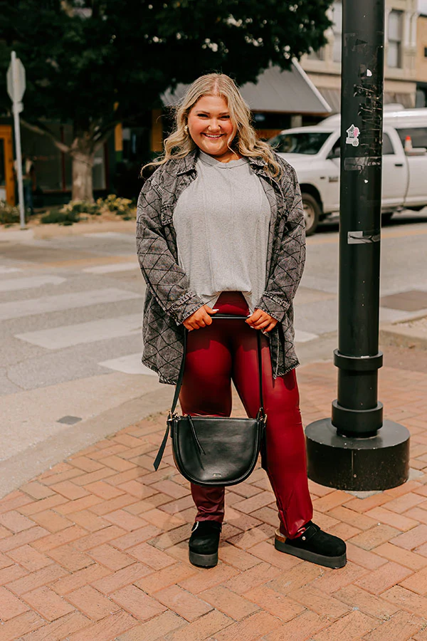 Popular Phrase High Waist Faux Leather Legging in Wine Curves - Image 3