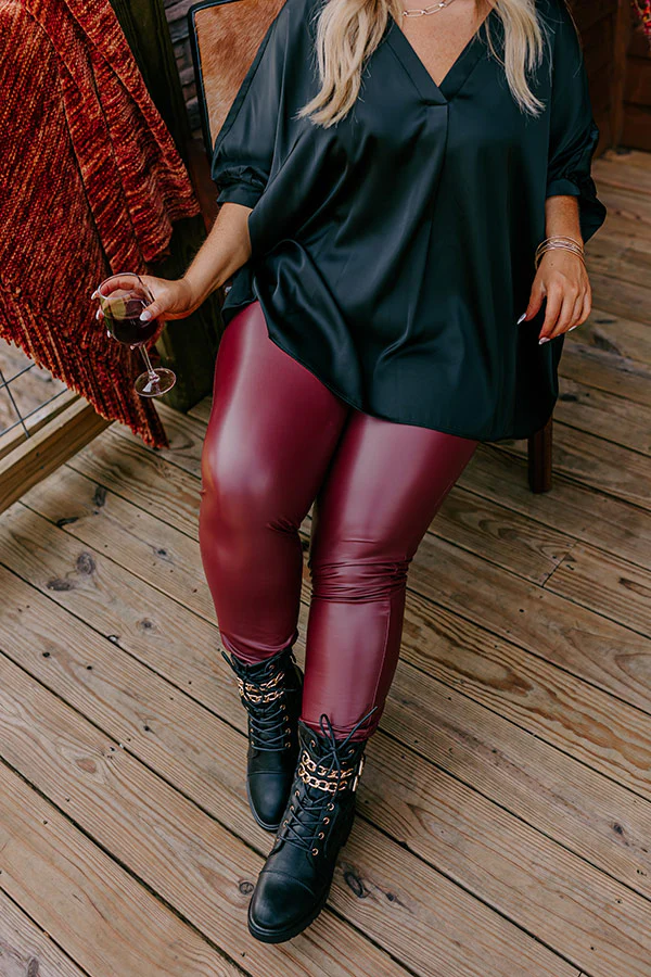 Popular Phrase High Waist Faux Leather Legging in Wine Curves - Image 5