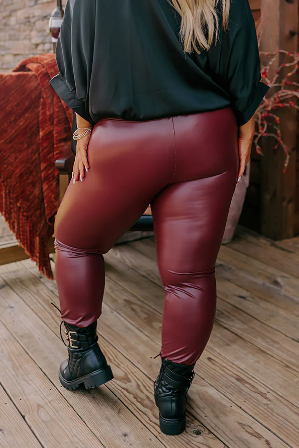 Popular Phrase High Waist Faux Leather Legging in Wine Curves - Image 6