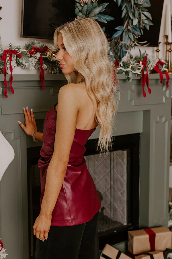 Pre-game Party Faux Leather Top in Maroon - Image 3