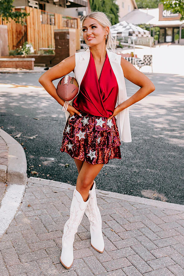 Pre-game Party Sequin Skirt in Maroon - Image 2
