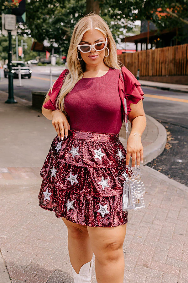 Pre-game Party Sequin Skirt in Maroon Curves - Image 5