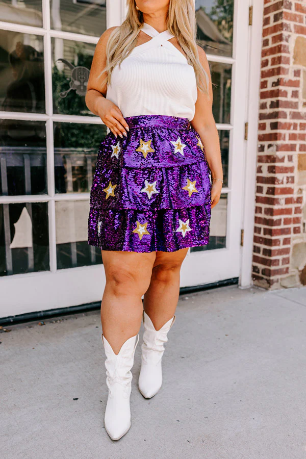 Pre-game Party Sequin Skirt in Purple Curves - Image 3