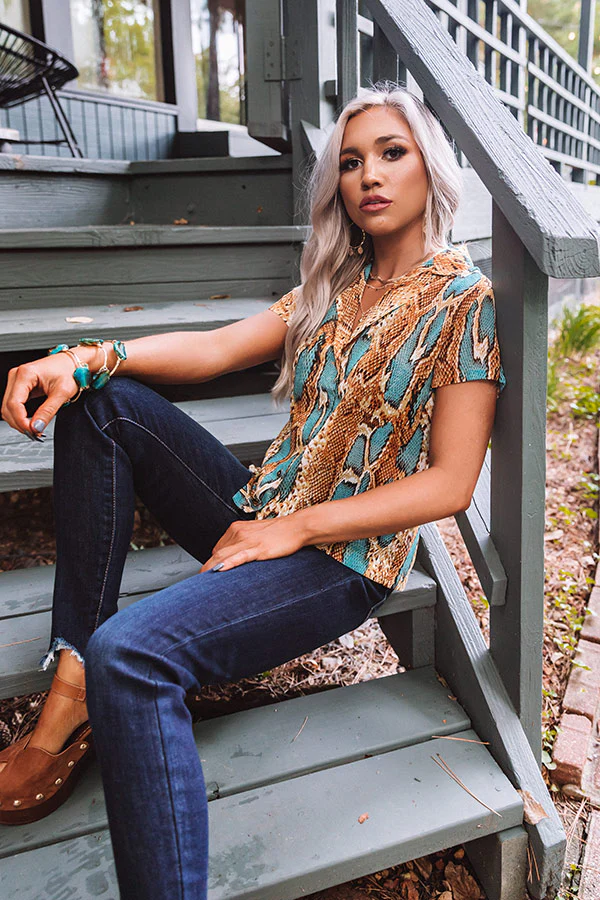 Radiant Reveal Snake Print Button Up Top - Image 4