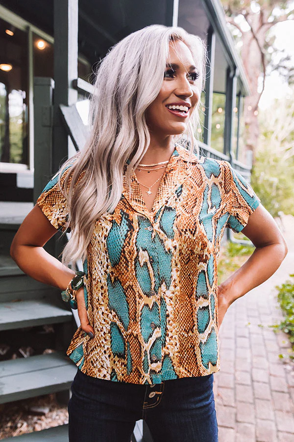 Radiant Reveal Snake Print Button Up Top - Image 6