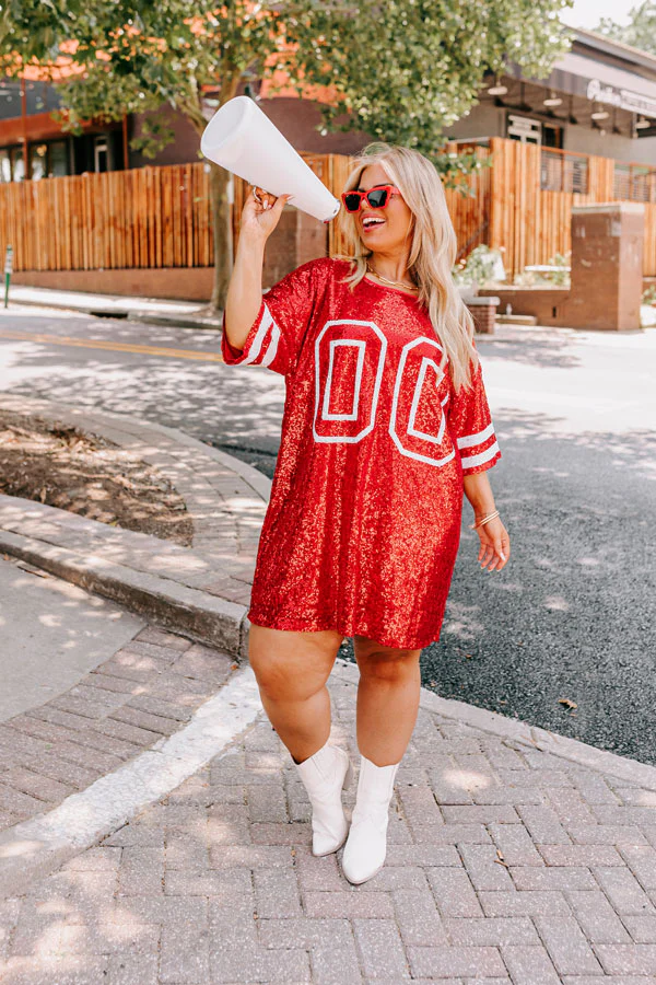 Ready To Shimmer Sequin Mini Dress in Red Curves - Image 3