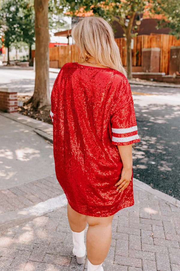Ready To Shimmer Sequin Mini Dress in Red Curves - Image 4
