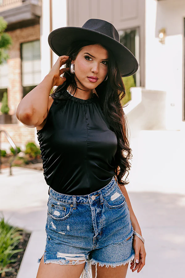Renegade Ruched Satin Top In Black - Image 4